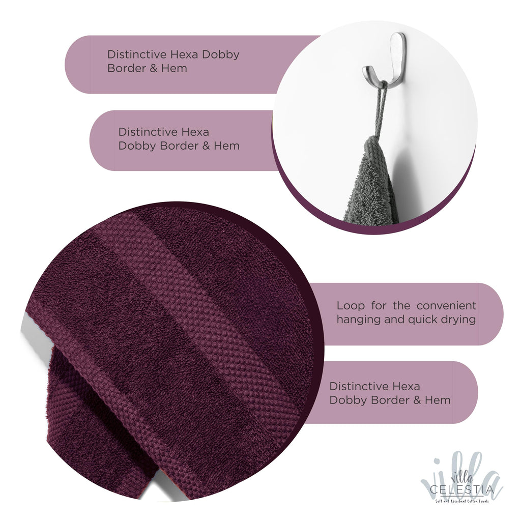 Villa Celestia 18-Piece 100% Cotton Towel Set, 4 Bath Towels, 6 Hand Towels, 8 Wash Cloth, Quick-Dry, Burgandy