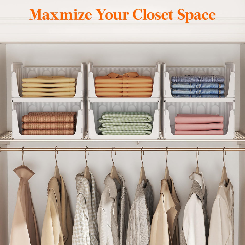 Lifewit Stacking Closet Organizers Shelf for Clothes 6 Pack 16.1" Depth