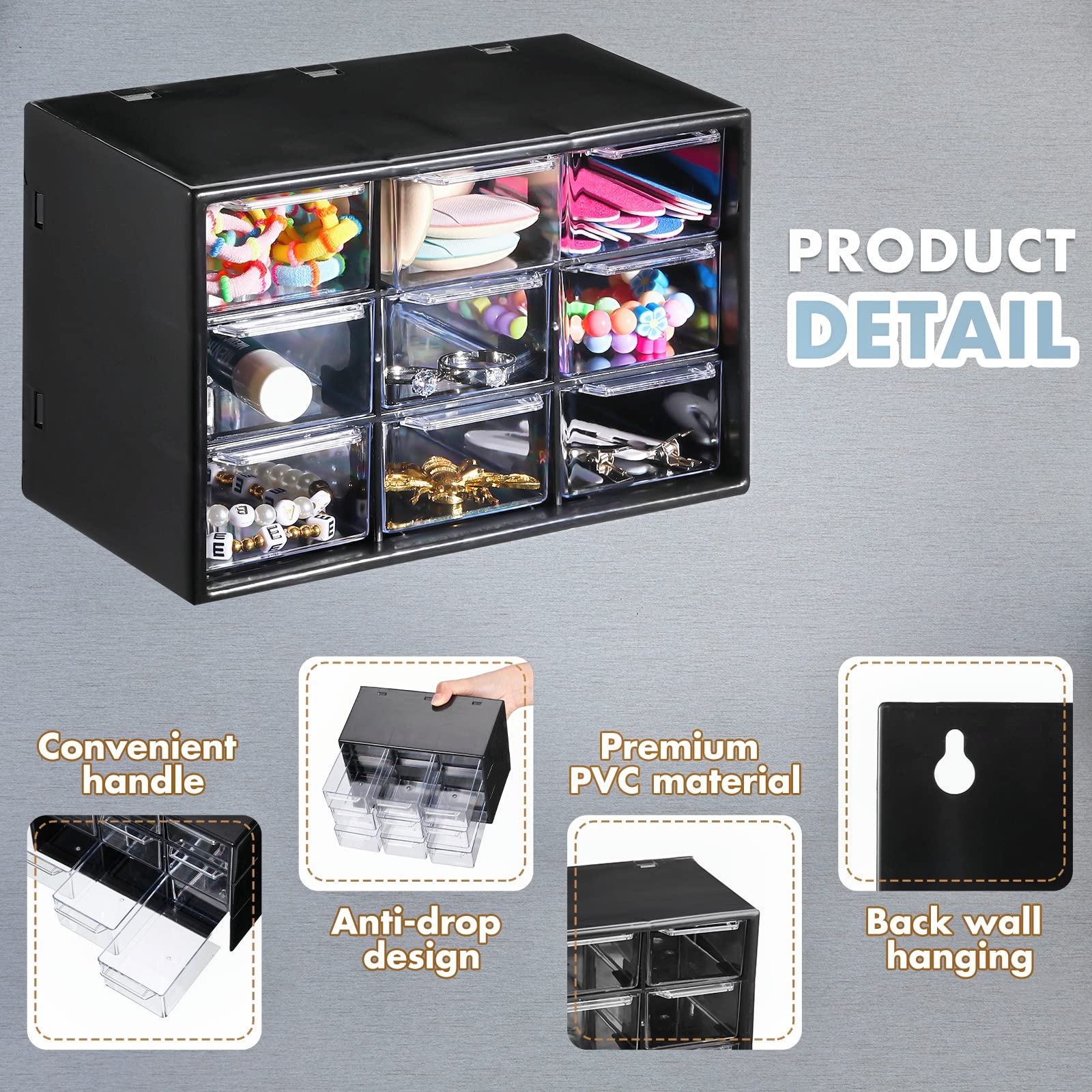 Amyhill 6 Pcs Mini Drawer Organizer Small Organizer with 9 Drawers Plastic Desktop Craft Storage Box for Office Home Room Jewelry Cosmetics Collection(Black)