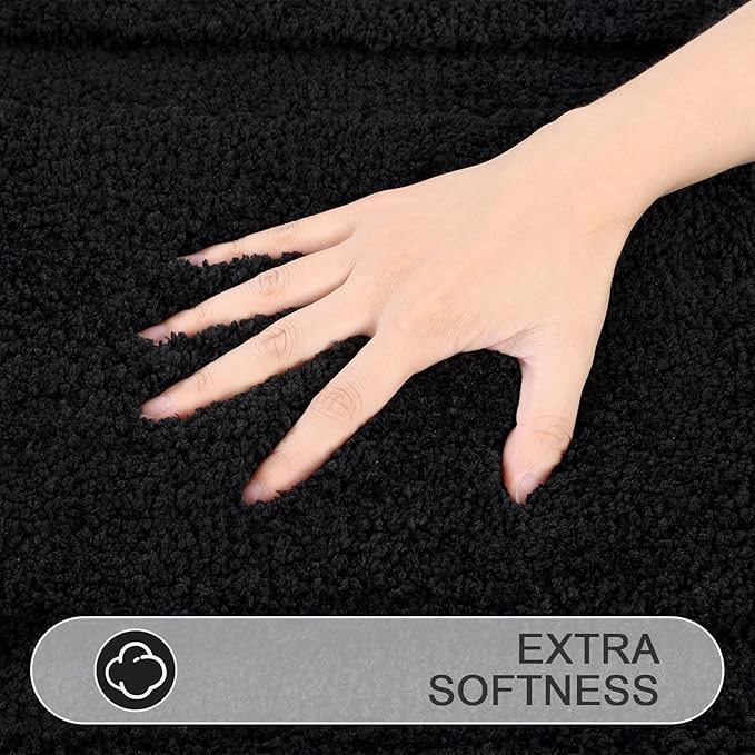 SHACOS Black Bathroom Rugs Sets 3 Piece Small Bath Mat U Shaped Toilet Rug