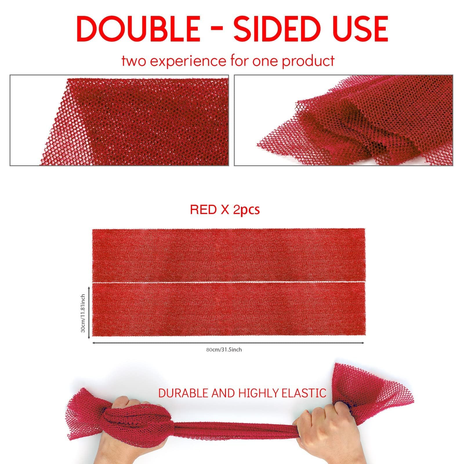 UJFQBH 2 Pieces African Bath Sponge African Net Long Net Bath Sponge Exfoliating Shower Body Scrubber Back Scrubber Skin Smoother,Great for Daily Use (Red)