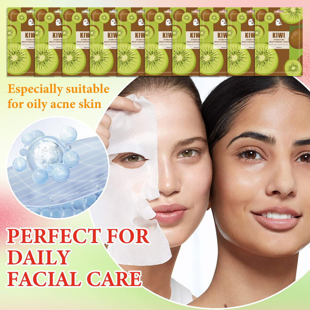 10 Pack Variety Facial Sheet Masks Skin Care Set, Hydrating Bulk Sheet Face Masks Skincare Gifts Set for Women Men, Long Lasting Moisturizing Face Mask Skincare for All Skin Type（A10)