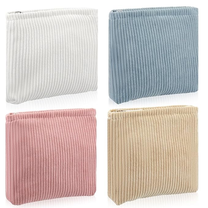 Abbylike 4 Pcs Small Makeup Bag Corduroy Cosmetic Pouch with Zipper Portable Little Bags for Purse Mini Pouch Cute Makeup Purse for Coin Essentials Items Women (Solid)