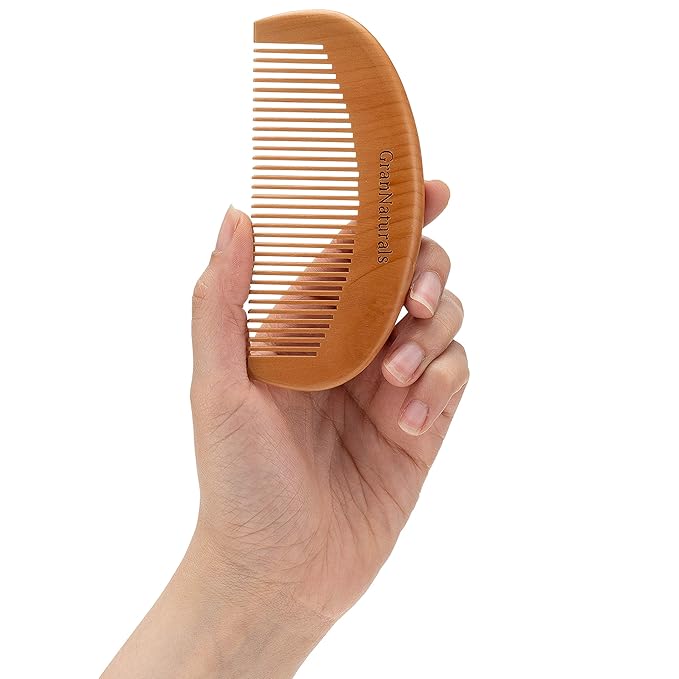 GranNaturals Wooden Comb for Detangling & Styling Wet or Dry Hair - Small Pocket Sized Fine Tooth Natural Wood for Curly, Thin, Thick, Wavy, or Straight Hair - Birthing & Labor Tool