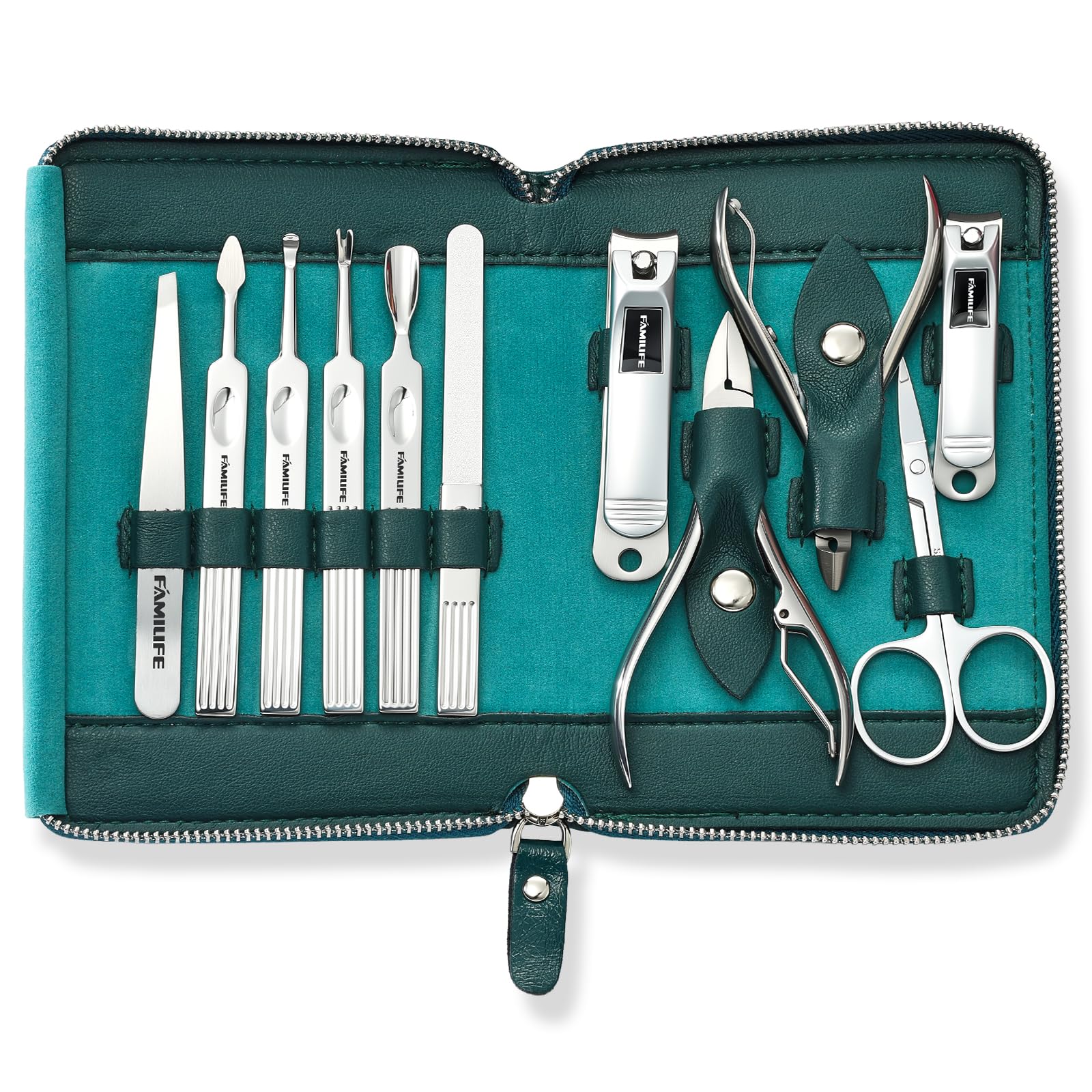 FAMILIFE Stainless Steel Manicure Set 11-in-1 Professional Nail Clipper Kit