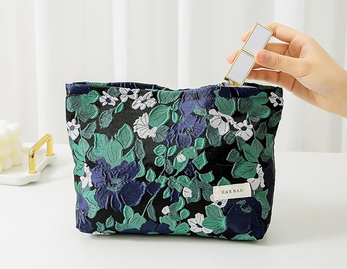 getgto 2 Pcs Makeup Bags, Large Cosmetic Bag Travel Toiletry Bag Organizer for Women, Embroidery Craft, Floral Makeup Bag Small Cosmetic Pouch Purse with Zipper Gifts for Girls Teen