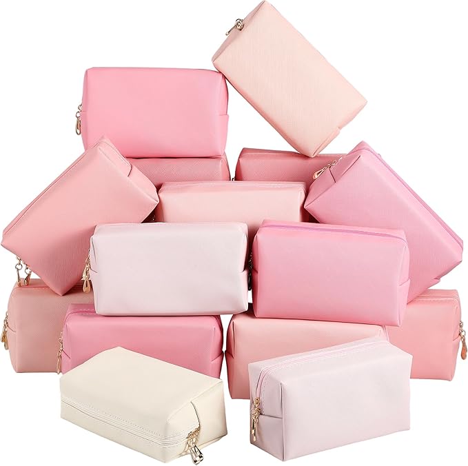 Kigeli Aesthetic Makeup Bags PU Leather Cosmetic Pouches Waterproof Plain Toiletry Bags Makeup Pouches Bulk for Women Party Gift Travel Storage Organizer(Pink Series,7.1 x 2.8 x 4.3 in)