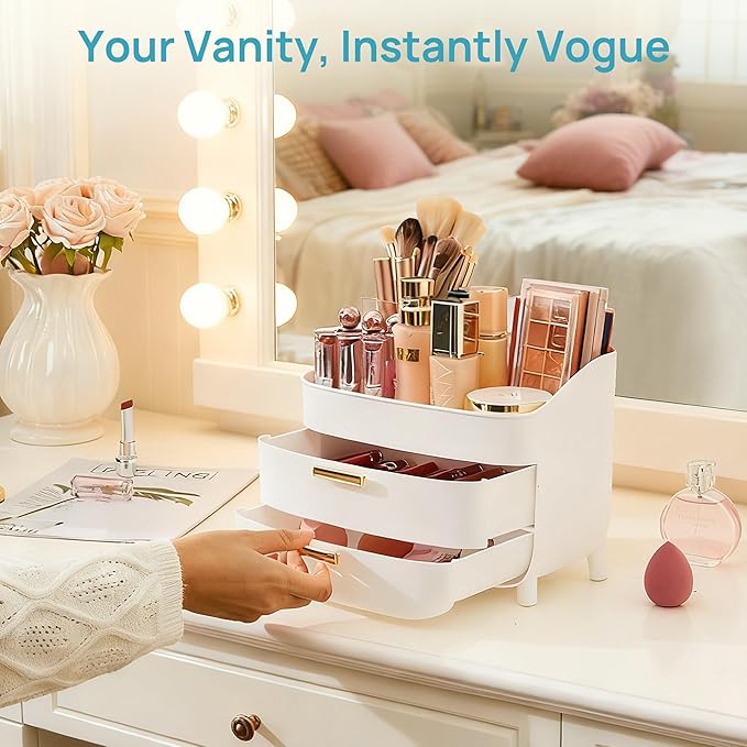Vtopmart 3-Tier Skincare Makeup Organizer with Drawers, White