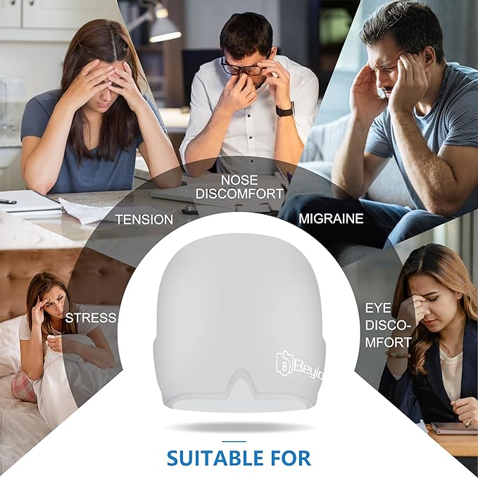 Migraine Relief Cap, All Around Gel Covered Reusable Headache Relief Cap, Black Migraine Cap for Headache Relief, Puffy Eyes (Gray)