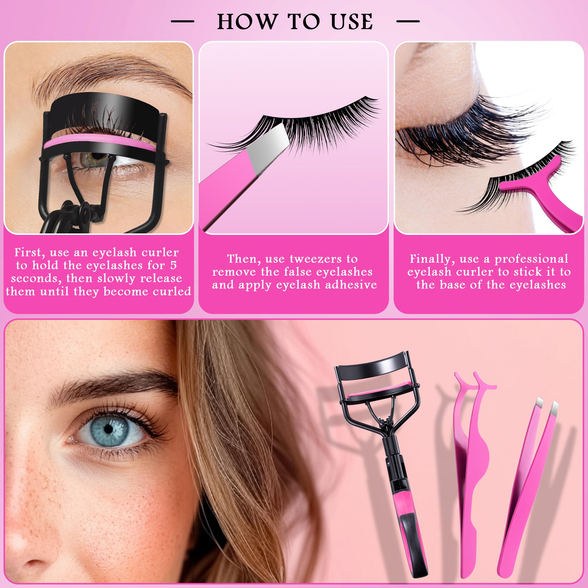 3-in-1 Professional Eyelash Curler Kit – Salon-Perfect Lashes at Home!Includes: Eyelash Curler (w/Replacement Pad), Eyebrow Tweezers & Curved Applicator Toolr – Travel-Friendly & Pain-Free (Red)