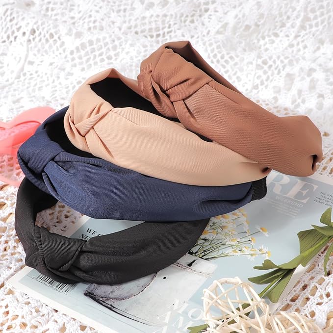 DRESHOW Knotted Headbands - Non-Slip Boho Wide Top Knot Hair Hoops for Women and Girls, 8 Pcs