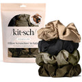 Kitsch Pillow Satin Scrunchies for Women - Hair Ties No Damage, No Crease Hair Accessories | Perfect for Day or Night - Black, 4pcs