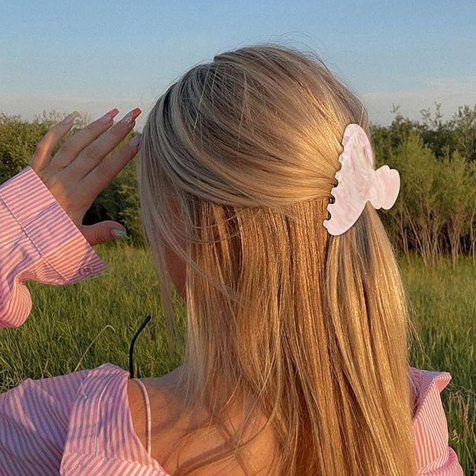 ACO-UINT 2 Pack Hair Claw Clips for Women Acrylic Claw Clips for Thick Hair Non-slip Clip for Hair Large Claws Hair Accessories for Women and Girls（White&Pink