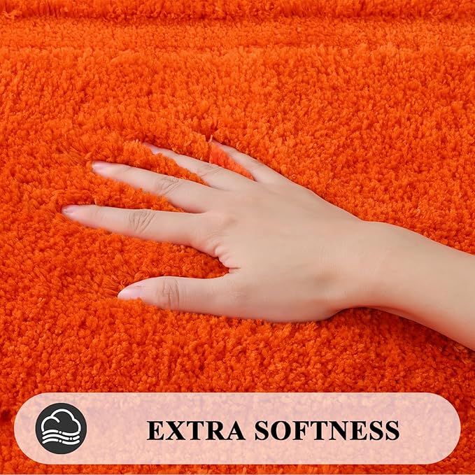 SHACOS Orange Fall Bathroom Rugs Sets 2 Piece 20x32 + 16x24 inch, Non Slip Bath Mat Microfiber Washable Bath Rugs, Soft Fluffy Water Absorbent Carpet for Bathroom Floor Shower Bathtub