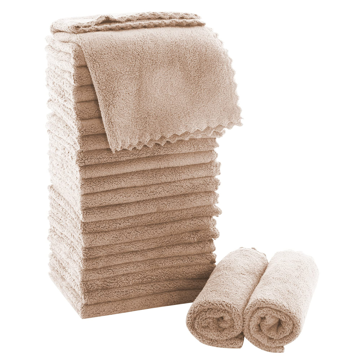 MOONQUEEN Ultra Soft Premium Washcloths Set - 12 x 12 inches - 24 Pack - Quick Drying - Highly Absorbent Coral Velvet Bathroom Wash Clothes - Use as Bath, Spa, Facial, Fingertip Towel (Grey)