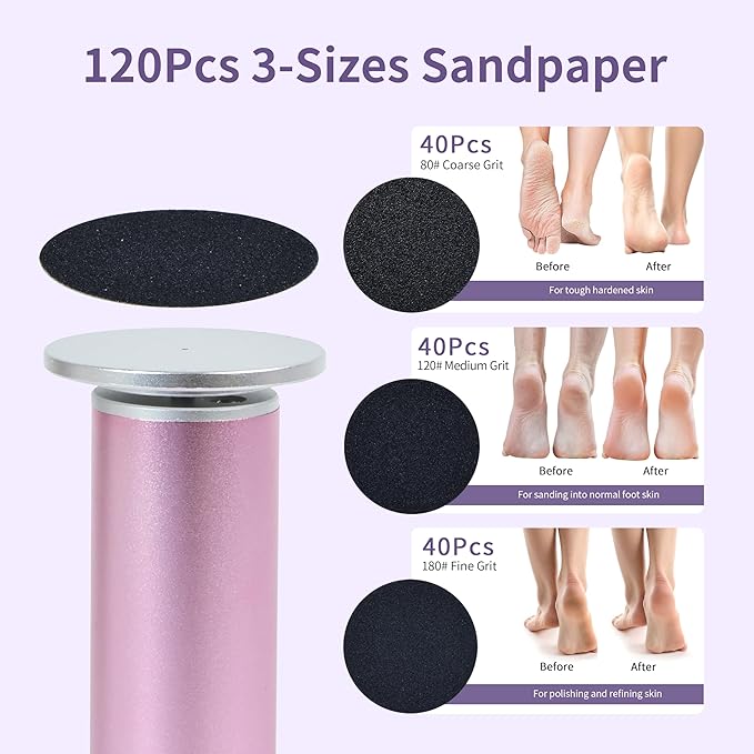 FancyJun Electric Foot Callus Remover with 120pcs Sandpaper Discs(3 Sizes), Professional 800RPM Aluminum 4.8 Inches Callus Remover for Feet, Stepless Speed Control for Dead Skin (Black)