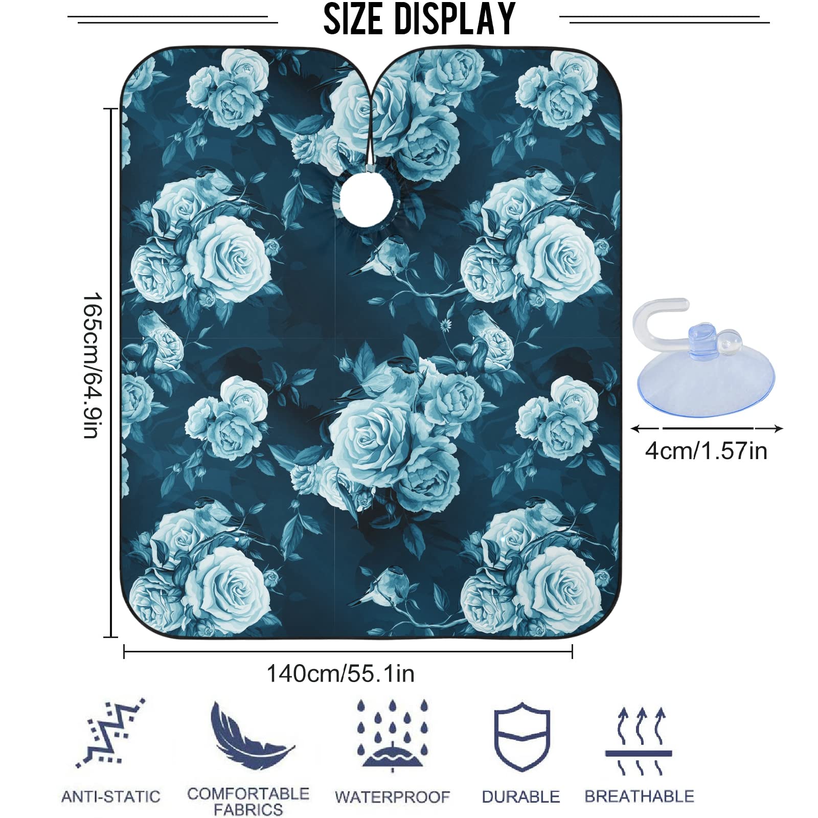 Visesunny Barber Cape - Rose Peony Leaf Bird Polyester Hair Cutting Salon Apron Anti-Static Haircut Water-Resistant Shaving Cloth Beard Shaving Bib