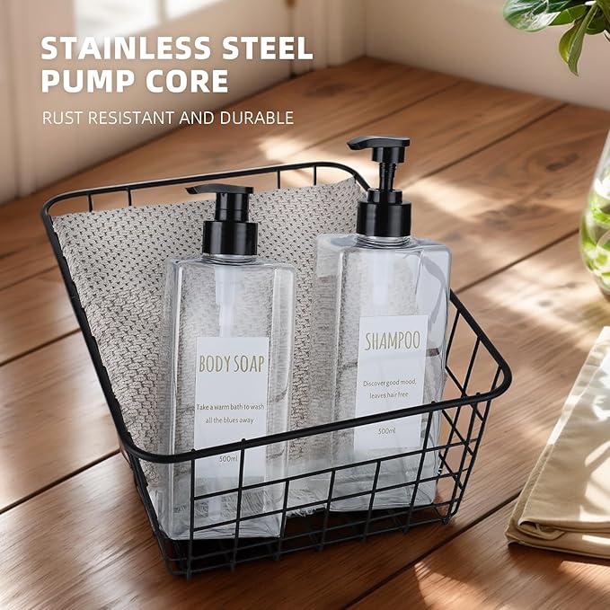 DEROANBOTT Shampoo and Conditioner Dispenser (Set of 2, 16.9oz) Modern Refillable Shampoo Pump Bottles for Shower Soap - Empty Body Wash Dispenser Set for Bathroom (Transparent)
