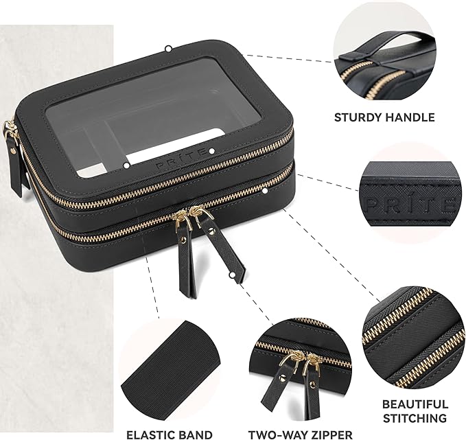 Prite Double Layer Clear Makeup Bag Travel Cosmetic Organizer for Women
