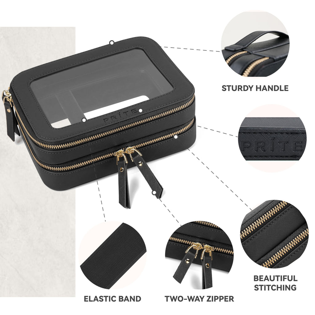Prite Double Layer Clear Makeup Bag Travel Cosmetic Organizer for Women