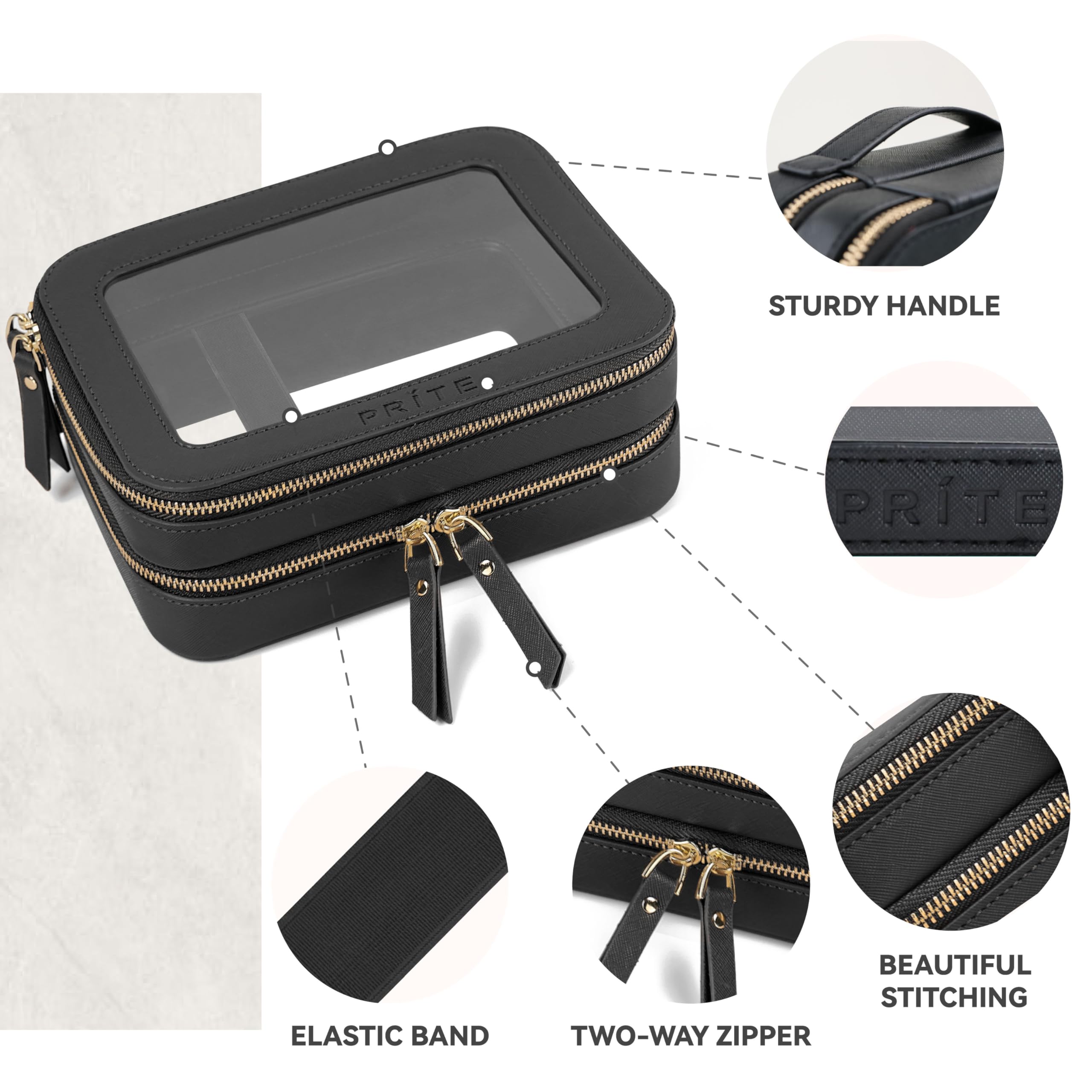 Prite Double Layer Clear Makeup Bag Travel Cosmetic Organizer for Women