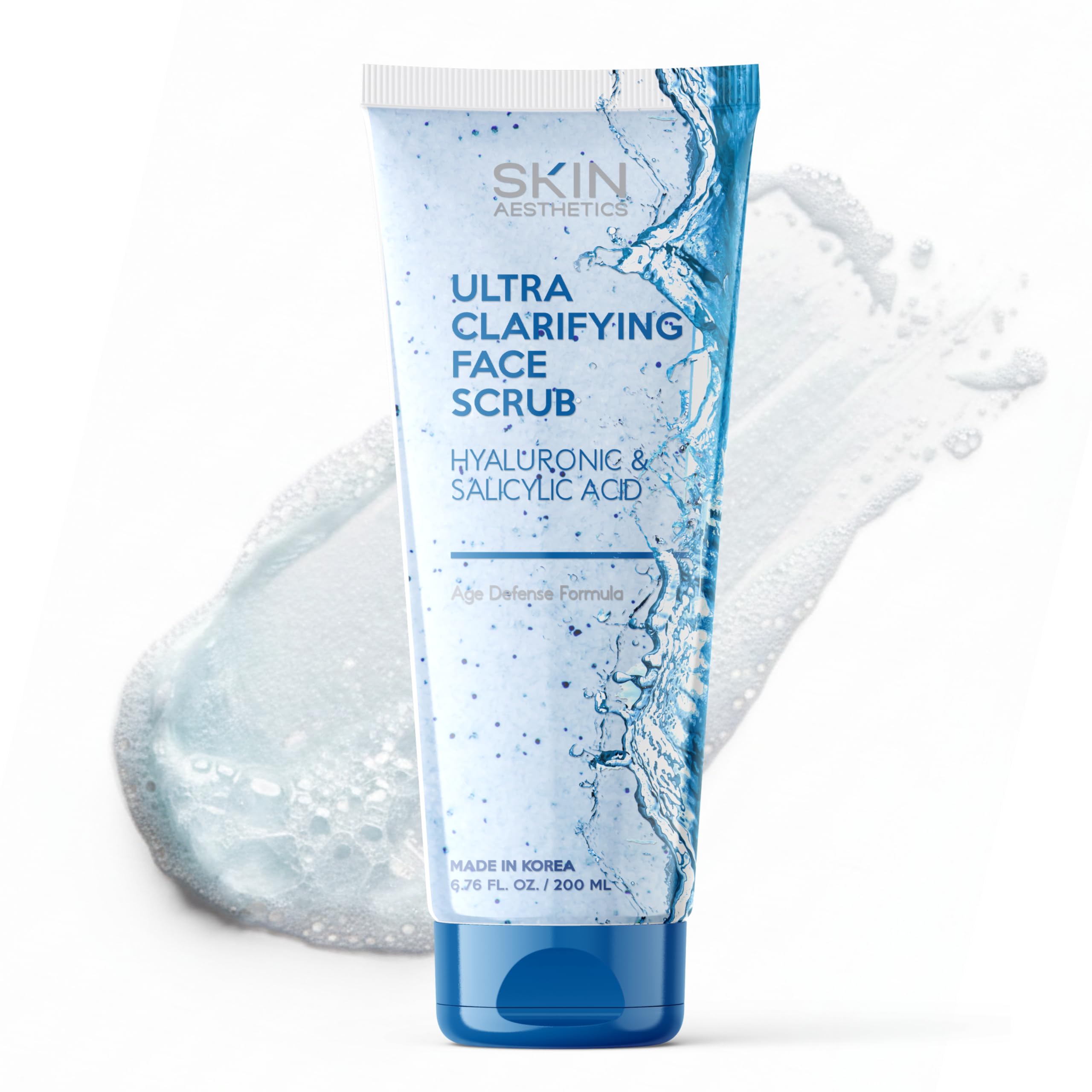 Skin Aesthetics Face Scrub with Hyaluronic & Salicylic Acid – Deep Cleansing, Hydrating & Gentle Exfoliating Face Wash For Acne-Prone Skin – Dermatologist Tested, Korean Skin Care – 6.76 Fl Oz