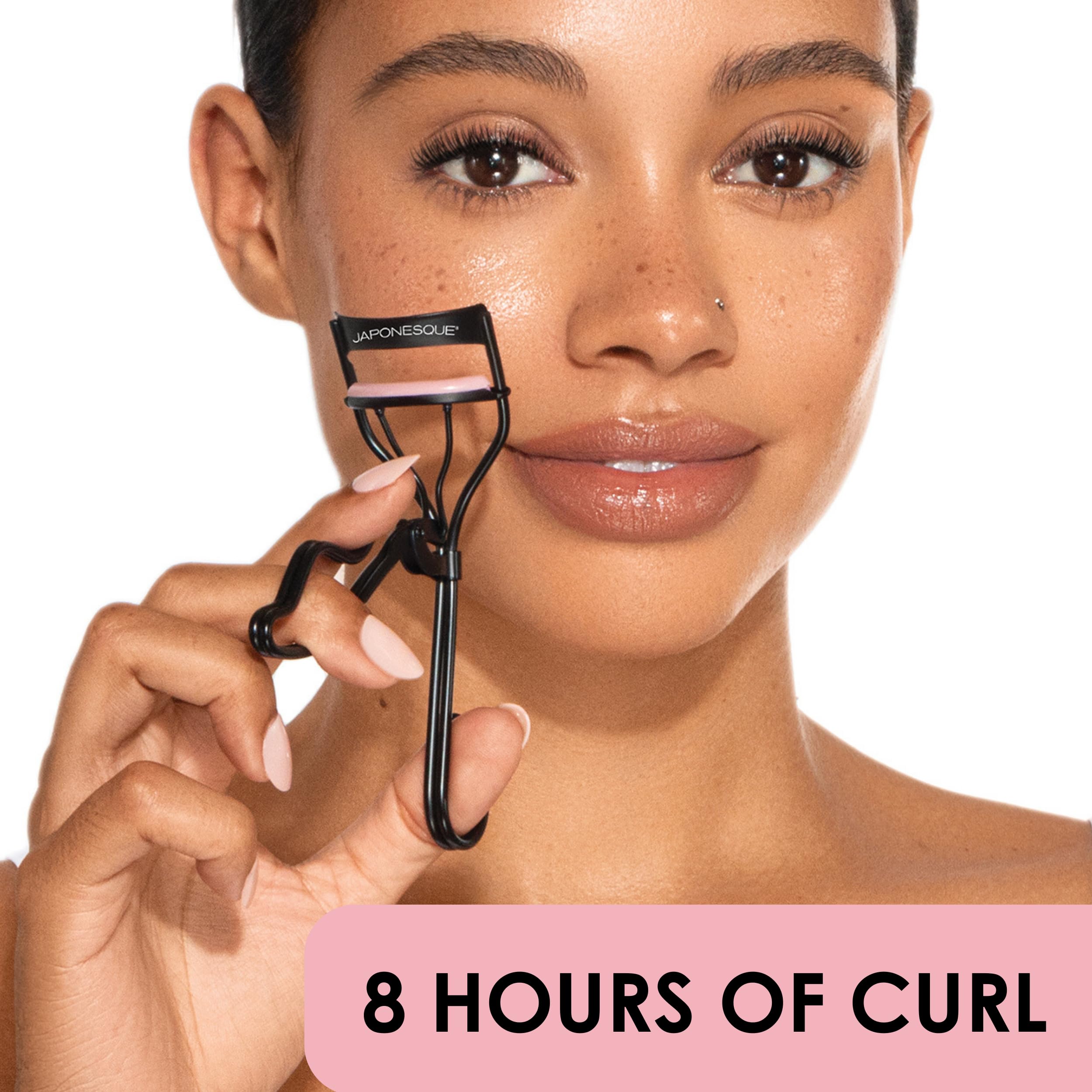 JAPONESQUE Professional Volumizing Lash Curler for Natural & False Lashes on Most Eye Shapes and Large Eyes, 1 Refill Pad, Holds Curl up to 8 Hours