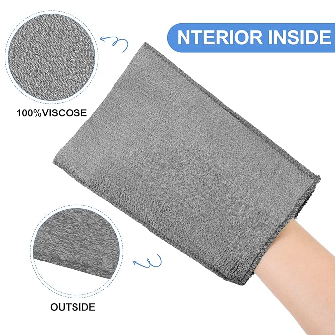 Tatuo 12 Pack Korean Exfoliating Mitt & Cloth, Viscose Rayon Dead Skin Remover Washcloth, Multi Color Body Scrub Towel for Shower Spa Travel(Small,White, Black, Gray)