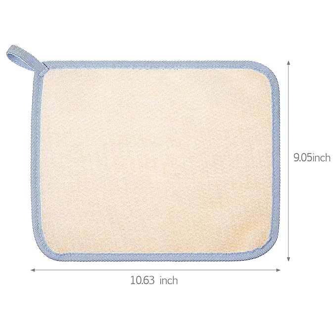 Tatuo 5 Pcs Exfoliating Face and Body Wash Cloths Towel Weave Bath Exfoliating Scrub Massage Bath Cloth for Women and Men, 10.23 x 8.66 Inch(Blue Edge)