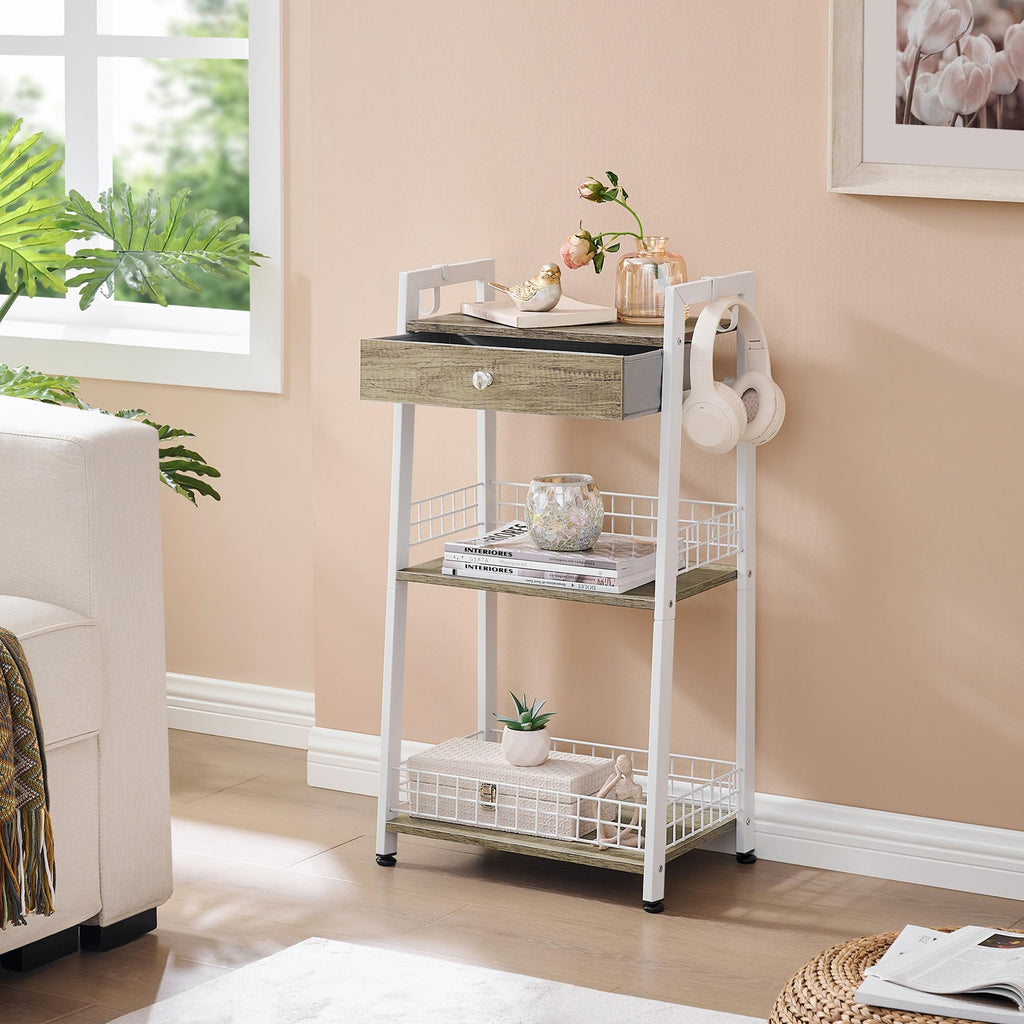 Gewudraw Bathroom Ladder Shelf with Drawer, 3-Tier Bathroom Storage, White