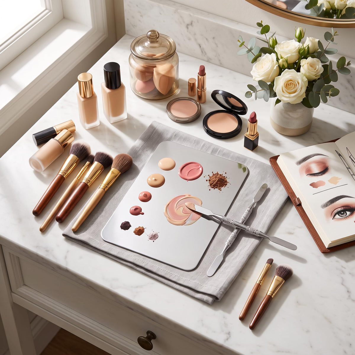 Small Stainless Steel Makeup Palette Set – Includes Scraper, Modern Rectangular Design, Perfect for Lip Color & Pigment Mixing for Makeup Artists