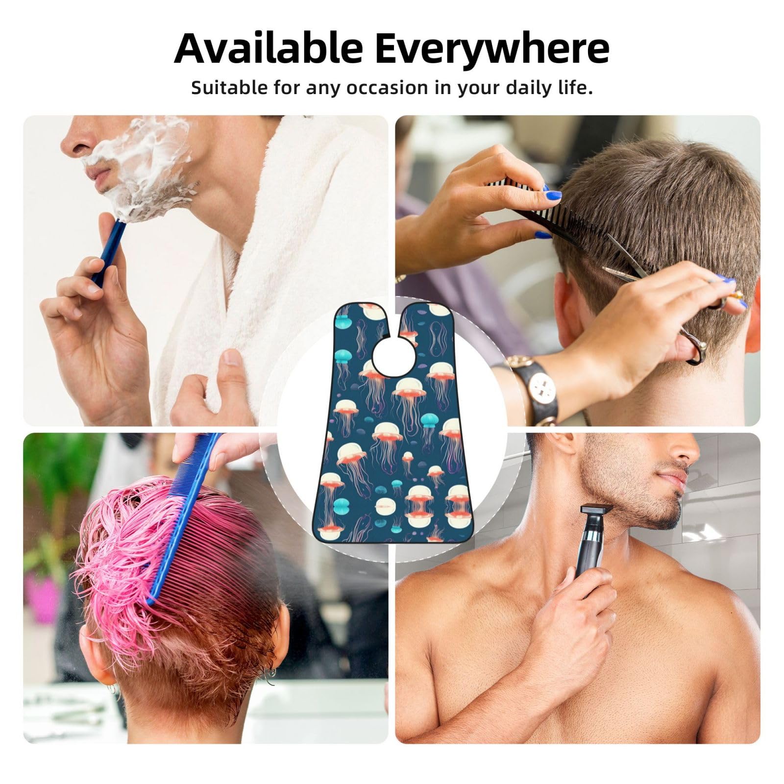 YQxwJL Jellyfish Pattern Print Beard Bib Shaving Apron, Beard Hair Trimming Cape Gift For Dad