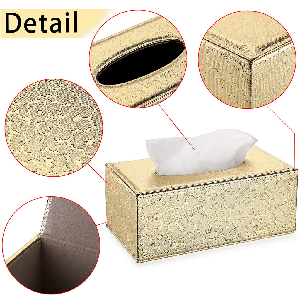 Sumnacon Rectangular Tissue Box Cover - Stylish Tissue Box Holder with Magnetic Bottom, Decorative Tissue Box for Vanity Dresser Night Stand Table Countertop (Gold, Medium)