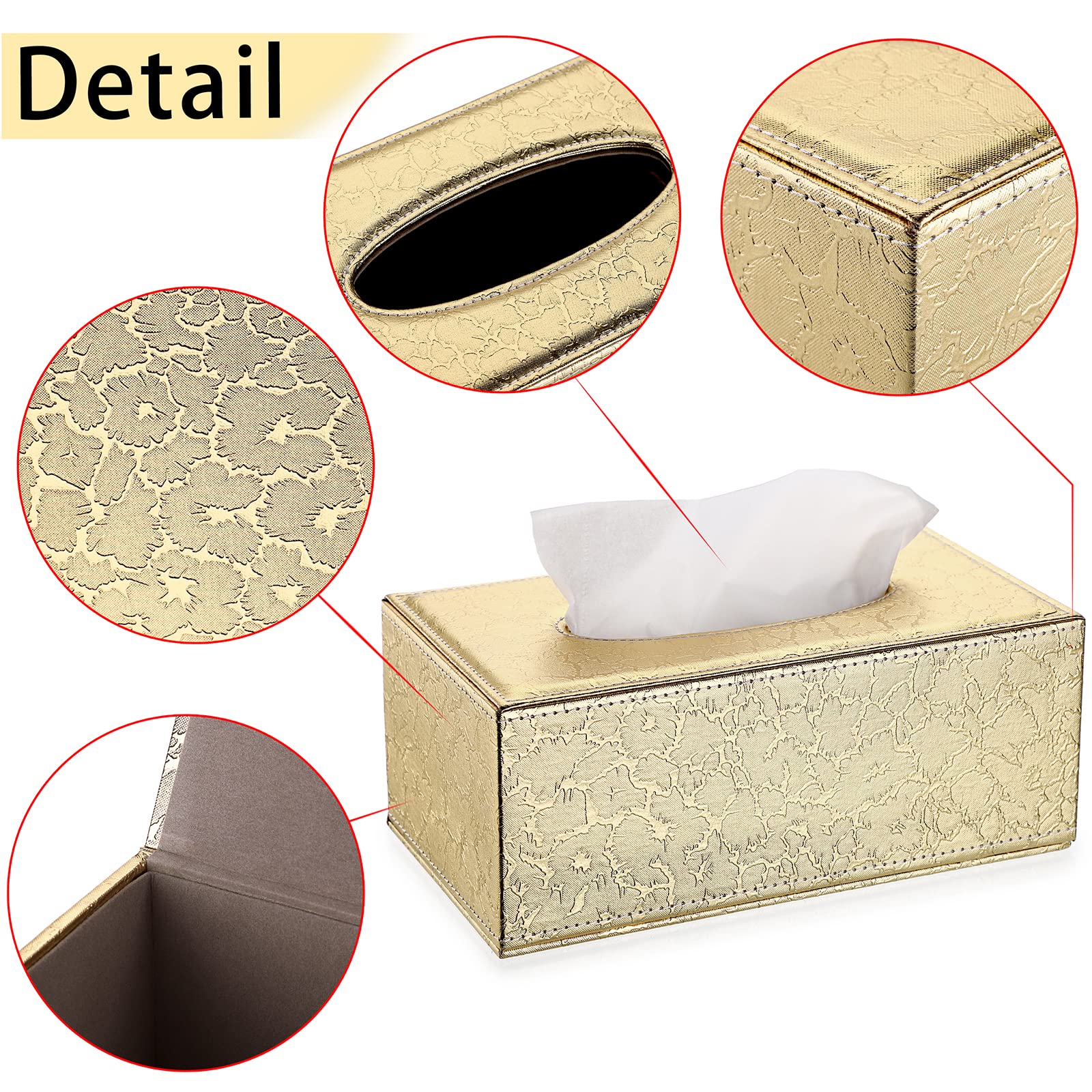 Sumnacon Rectangular Tissue Box Cover - Stylish Tissue Box Holder with Magnetic Bottom, Decorative Tissue Box for Vanity Dresser Night Stand Table Countertop (Gold, Medium)