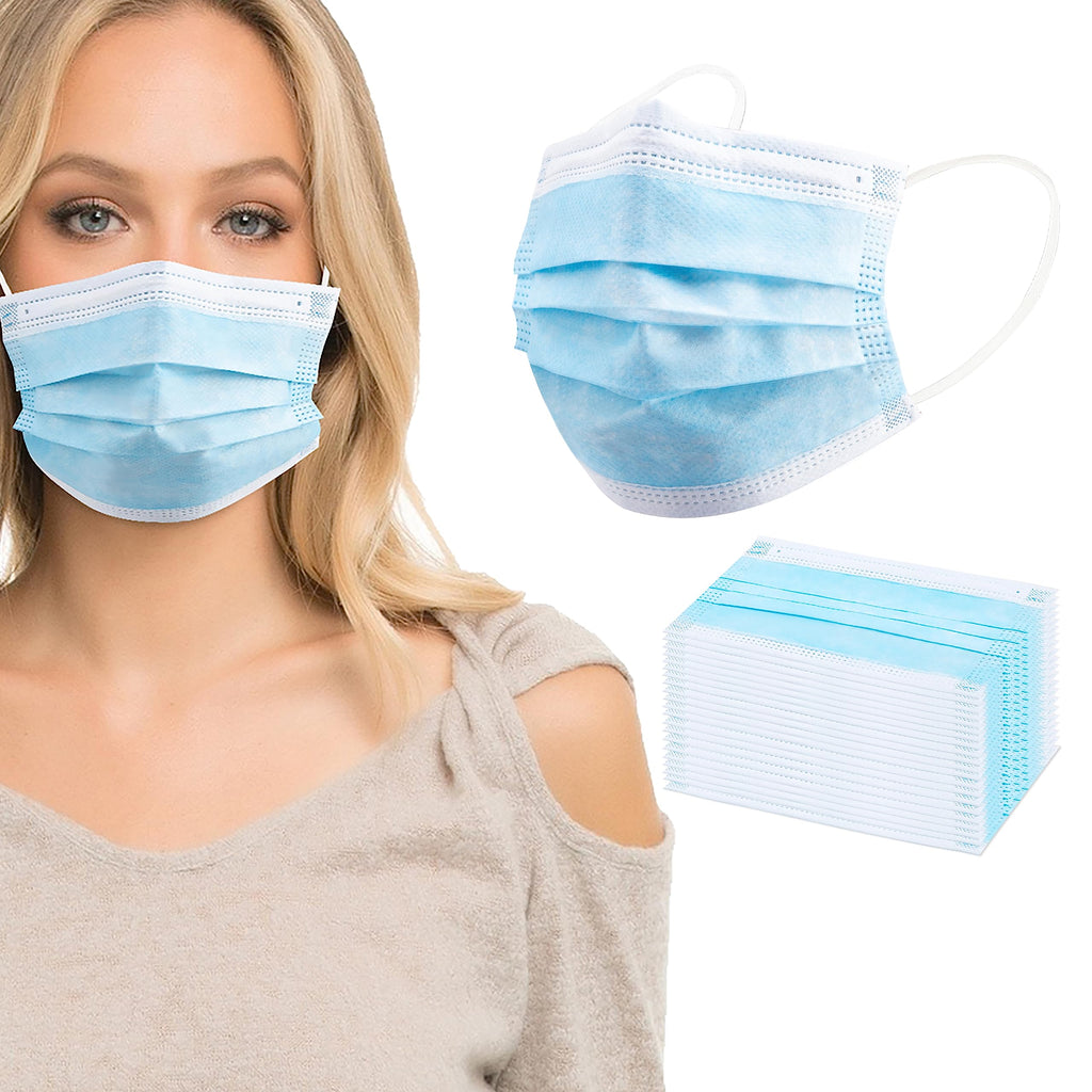 akgk Disposable Face Masks 100Pcs, Blue Face Mask, 3 Ply Disposable Mask