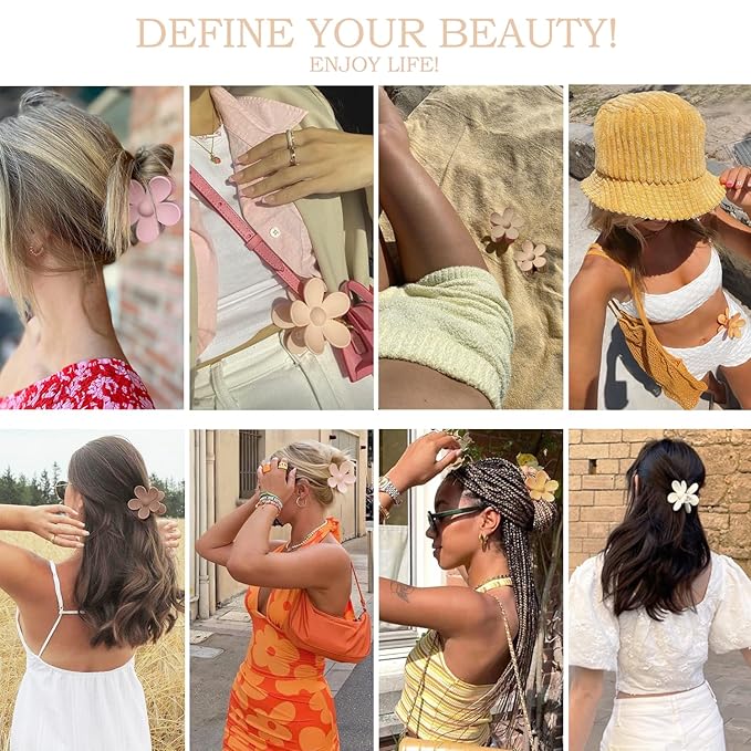 Flower Hair Clips 8PCS, Large Claw Clips for Women Girls Thick Thin Hair, Strong Hold Nonslip Big Dasiy Jaw Clamps Matte Hair Accessories 8 Colors