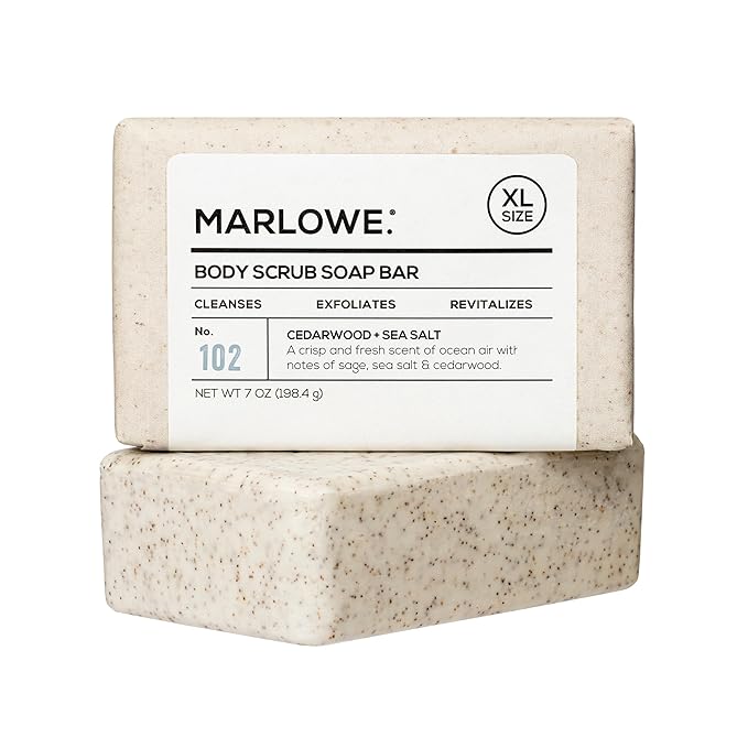 MARLOWE. Body Scrub Soap, Exfoliating Soap Bar, Cedarwood & Sea Salt, 7 oz