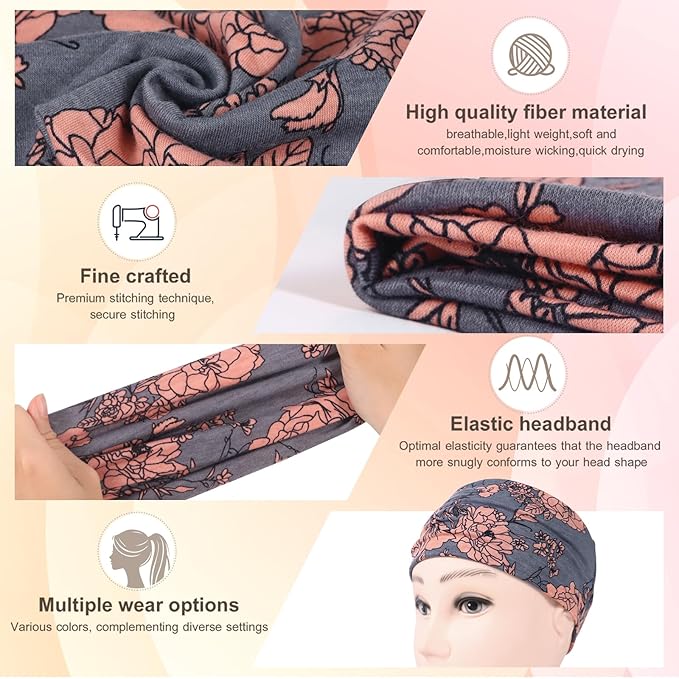 DiyJibb Boho Headbands for Women, 7PCS Fashion Wide Hair Bands for Summer Vacation & Music Festival