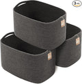 CHAT BLANC Cotton Rope Baskets for Organizing | Storage Baskets for Shelves | Rope Basket for Storage, Small Laundry Woven Baskets for Dog Toy Bin, Baby items, Graphite 3 Pack