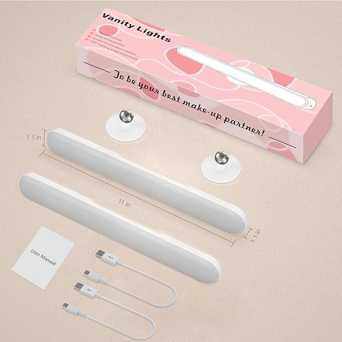 Benreom 2 Pack Rechargeable Vanity Lights for Mirror, LED Stick On Light