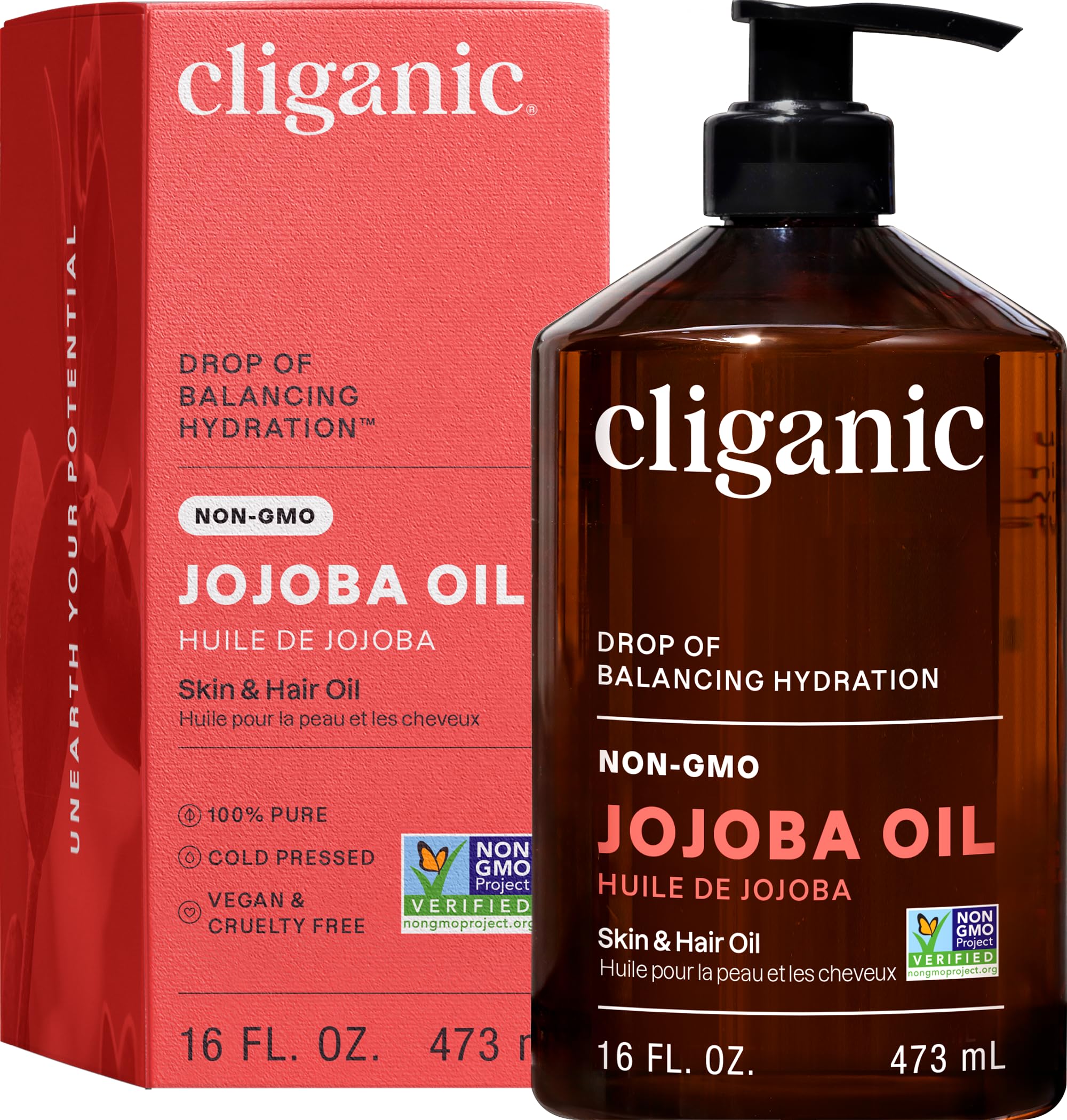 Cliganic Jojoba Oil Non-GMO, Bulk 16oz | 100% Pure for Skin, Hair & Face, Cold Pressed Natural Hexane Free - Hair Relaxer