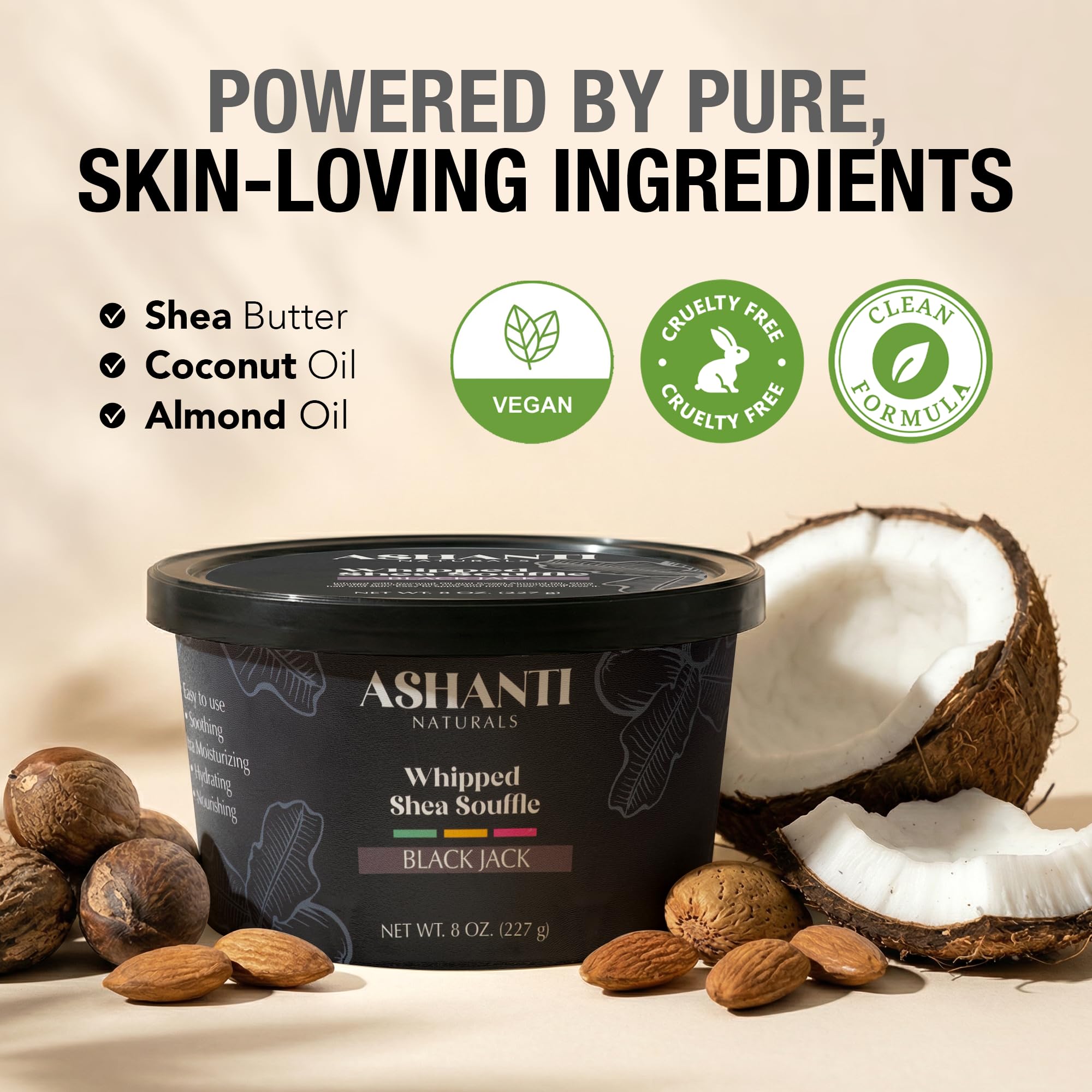 Ashanti Naturals Scented Whipped Shea Butter | African Body Butter for Men w/Coconut and Almond Oil (Blackjack Souffle, 8 oz)