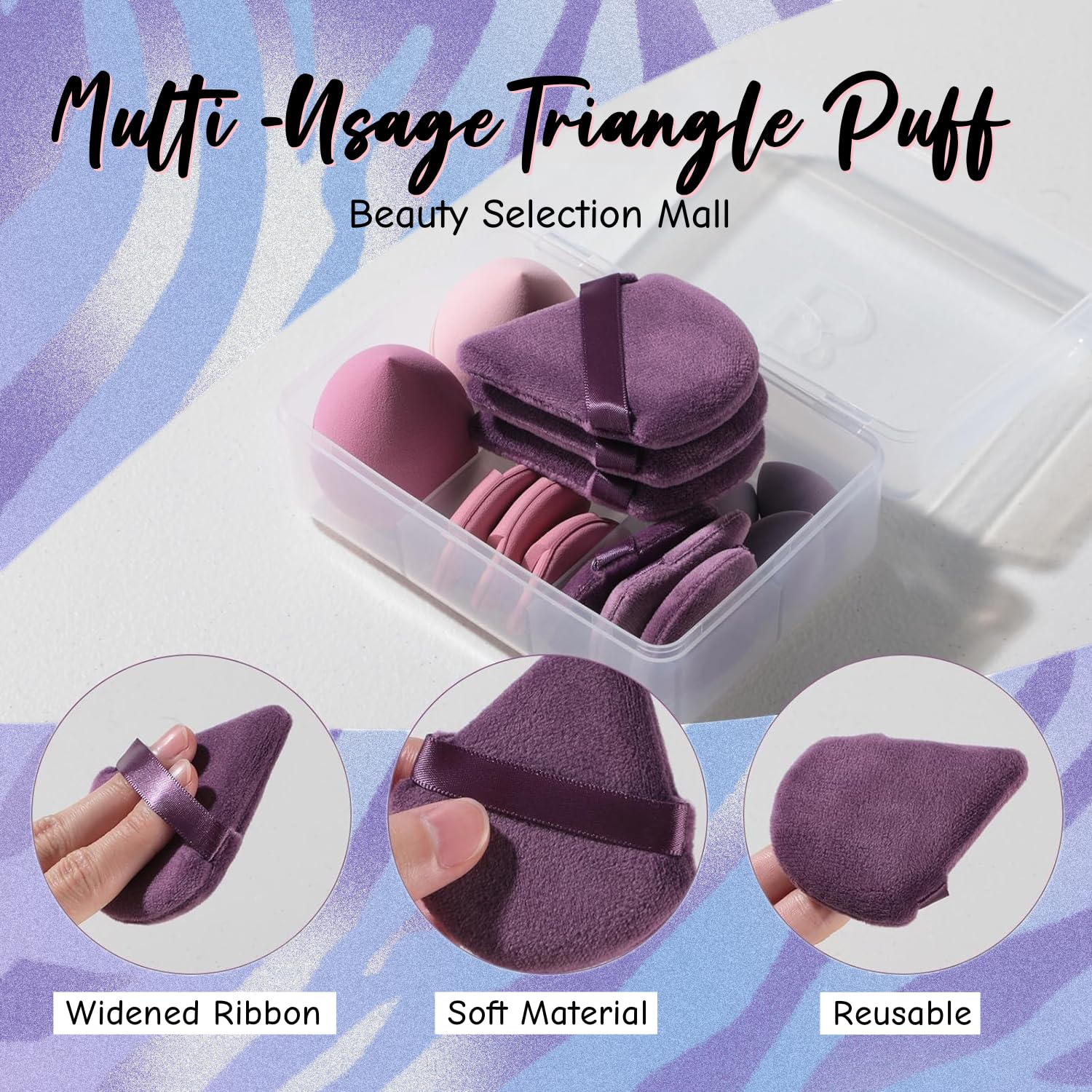 Makeup Sponge Set BS-MALL Triangle Puff 14PCS Non-Latex Beauty Blender Sponges with Travel Case, Soft Makeup Puff for Foundation, Concealer, Cream & Powder, Face & Eye Blending for Sensitive Skin