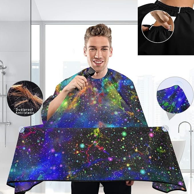visesunny Barber Cape Abstract Bright Colorful Universe Nebula Night Starry Sky Multicolor Shiny Outer Space Glittering Polyester Hair Cutting Salon Cape Apron Anti-Static Haircut Water-Resistant S