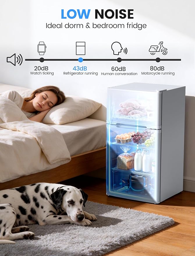 COWSAR 2.5 Cu.Ft Mini Fridge with Freezer, Double Reversible Door Compact Apartment Refrigerator with 2 Removable Shelves, Commercial Dorm Fridge for Bedroom, Office, Kitchen, Dorm, White