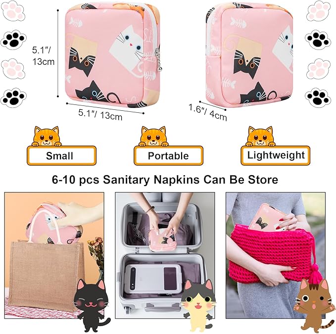 Period Bag Pouch, Canvas Sanitary Napkin Storage Bag for Girls Womens, Portable Sanitary Napkin Period Pad Pouch for Purse, Small Make Up Bags(5170, Pink)