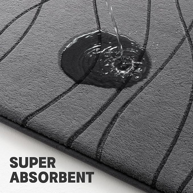 YIHOUSE Memory Foam Bathroom Rug Set, 3 Pieces - Dark Grey (Ultra Soft, Absorbent, Non-Slip, Machine Washable)