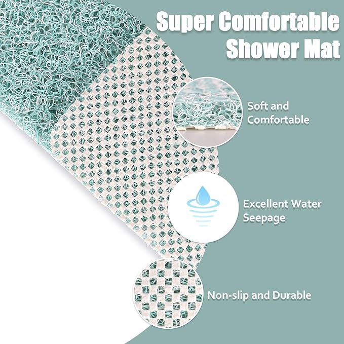 Shower Mat Non Slip - 24x32 Inch Soft Comfort Bath Mat with Drainage Holes, PVC Loofah Massage Bathmat for Shower, Tub, Bathroom, Wet Areas, Quick Drying