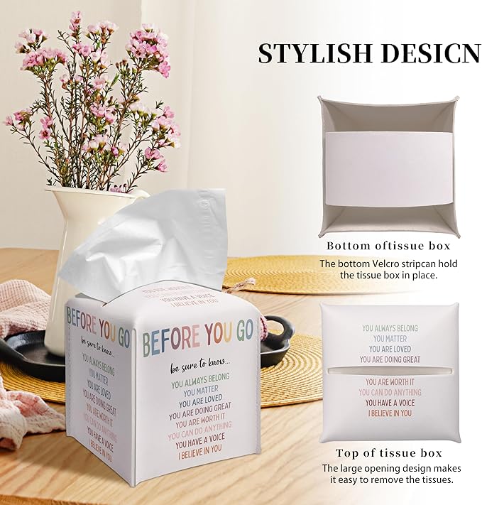 Grace Yonks Cute Motivational Tissue Box Cover Square, Cube Case for Facial Tissues, 5.2" PU Leather(076)