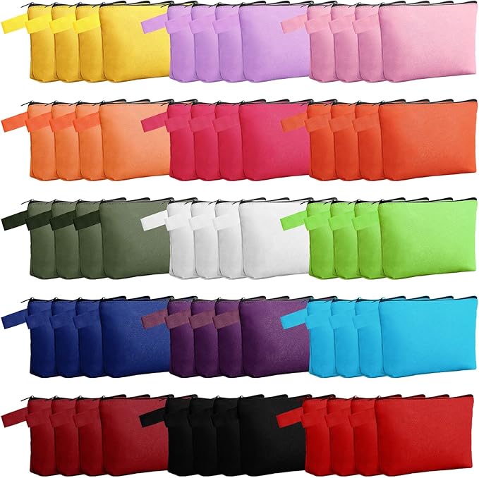 Reginary 60 Pcs Multicolor Canvas Makeup Bag Bulk Portable Travel Cosmetic Pouch Versatile Blank Toiletry Bag with Zipper for Women DIY Craft Purse Pencil Case (7.5 x 5 x 2 Inch)